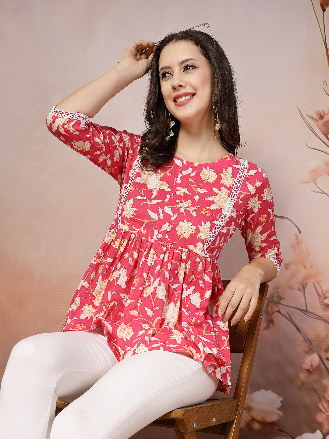 Floral Printed Cotton Peplum Top