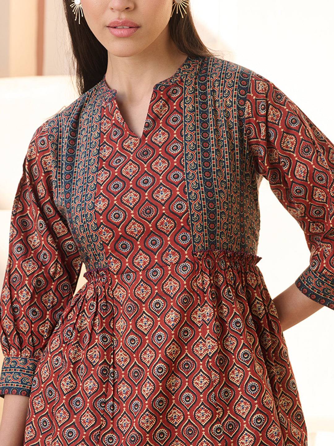 Rust Ajrakh Printed Cotton Top