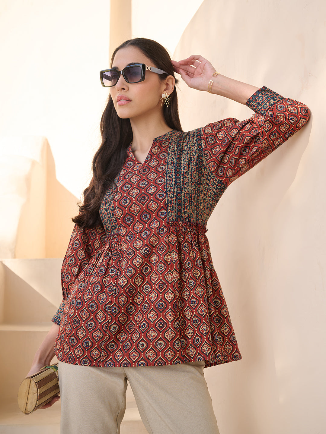 Rust Ajrakh Printed Cotton Top
