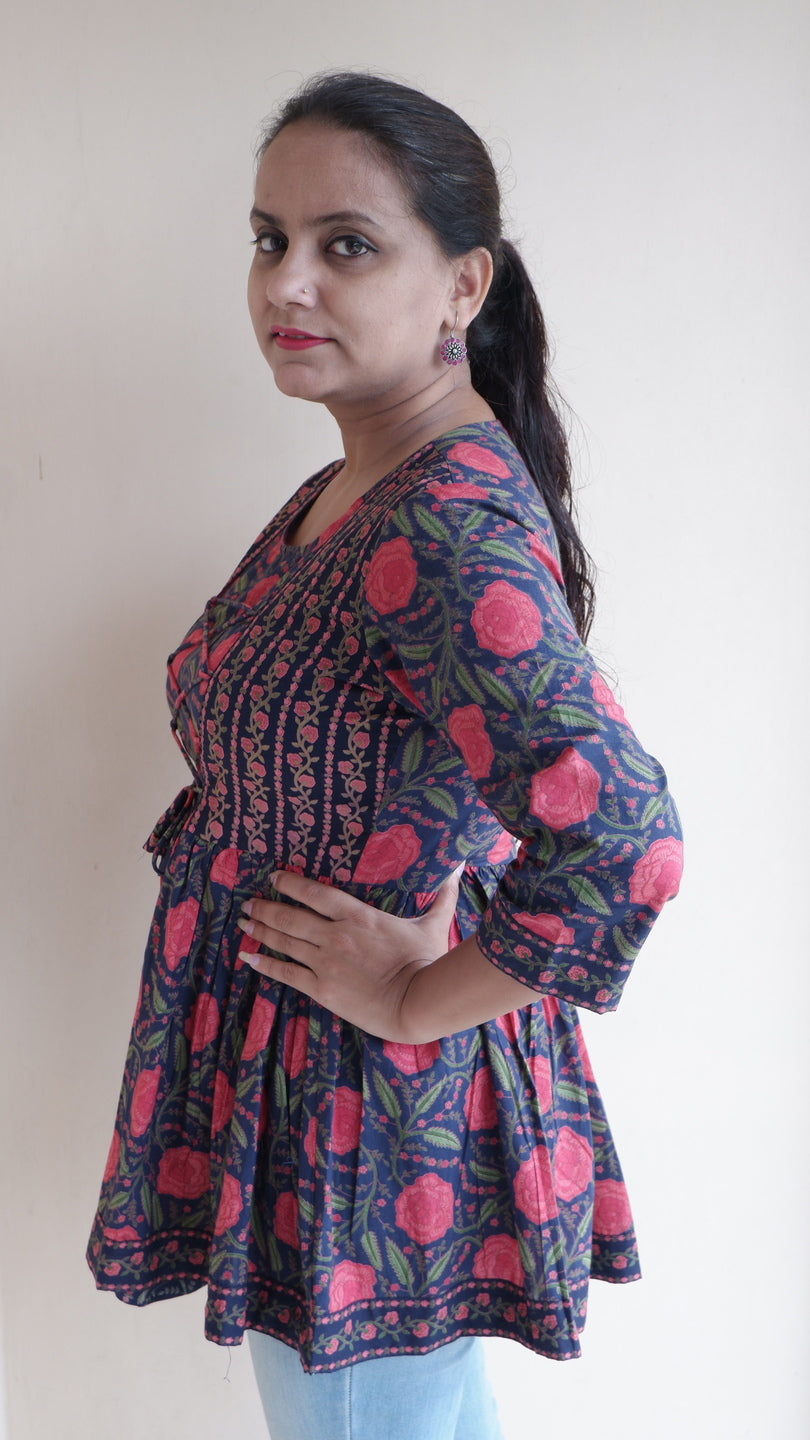 Printed Round Neck Three-Quarter Sleeves Top (Kimayra)