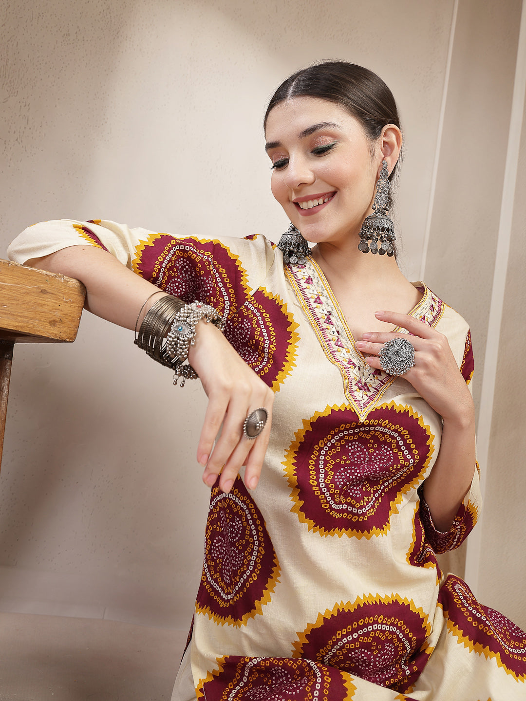 Bandhej Printed Cotton Straight Kurta