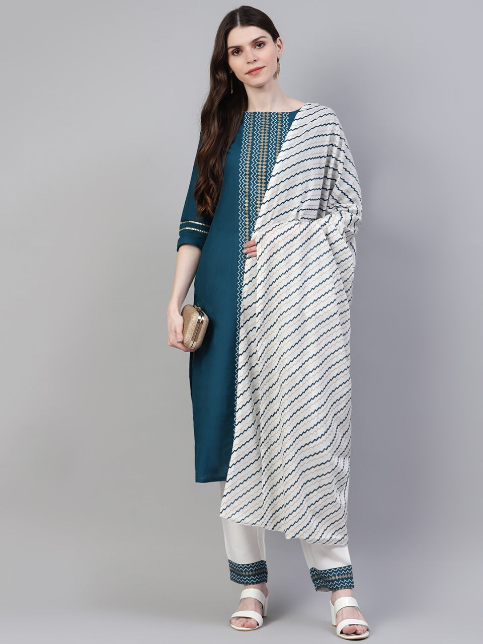 Women Printed Cotton Straight Kurta Pant Dupatta Set (Pre-Order)