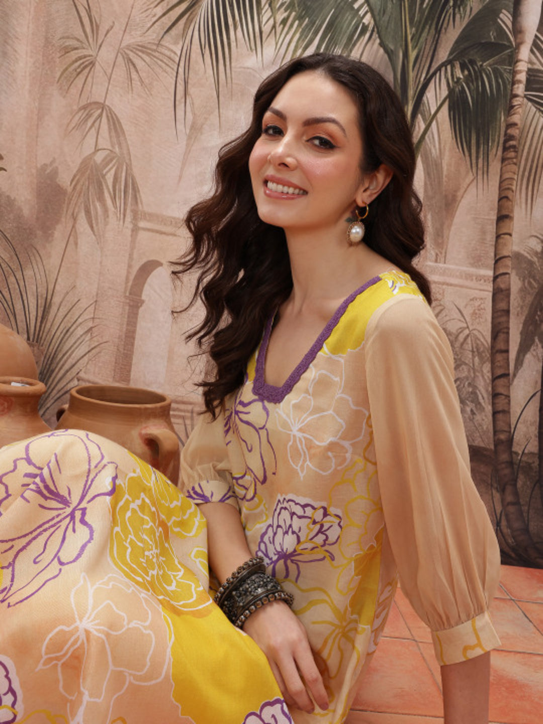 Floral Printed Polyester Straight Kurta