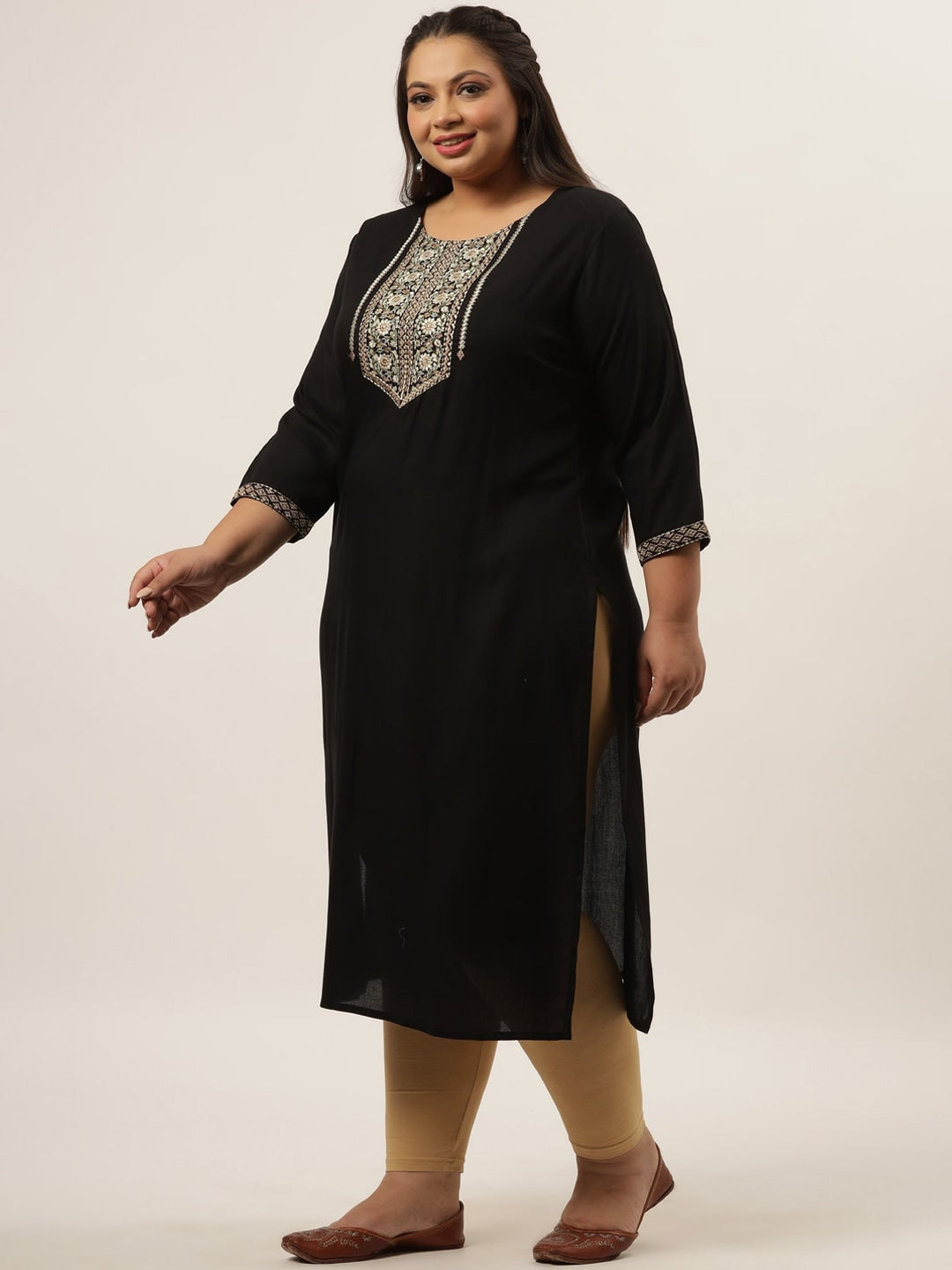 Black Embroidered Kurta Plus Size Women