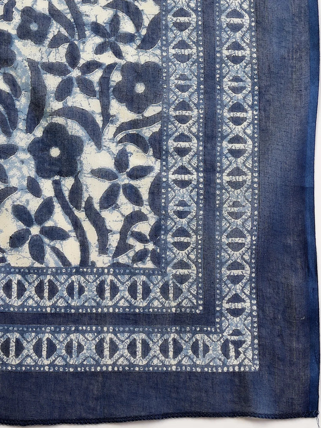 Blue Floral Print Straight Kurta Trouser Dupatta Set