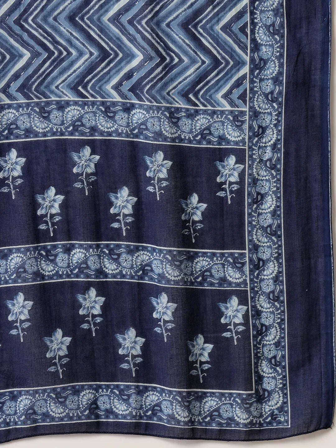 Blue Floral Sequins-Work Pure Cotton Kurta Dupatta Pant Set