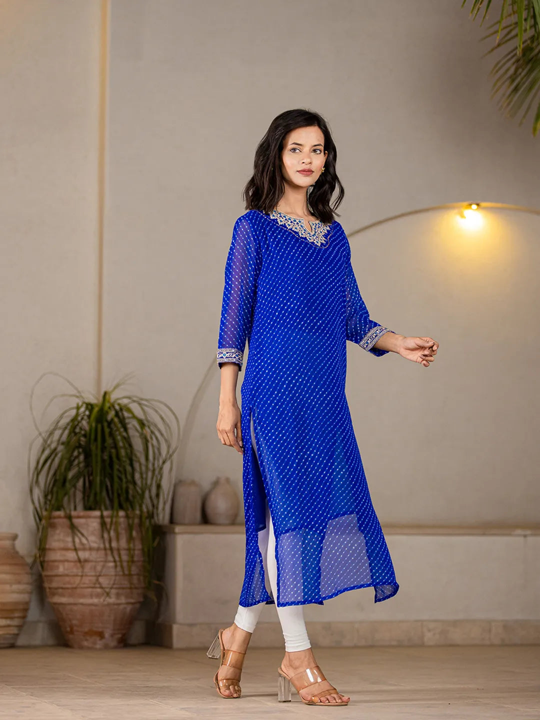 Blue Georgette Lahiya Embroidery Kurta