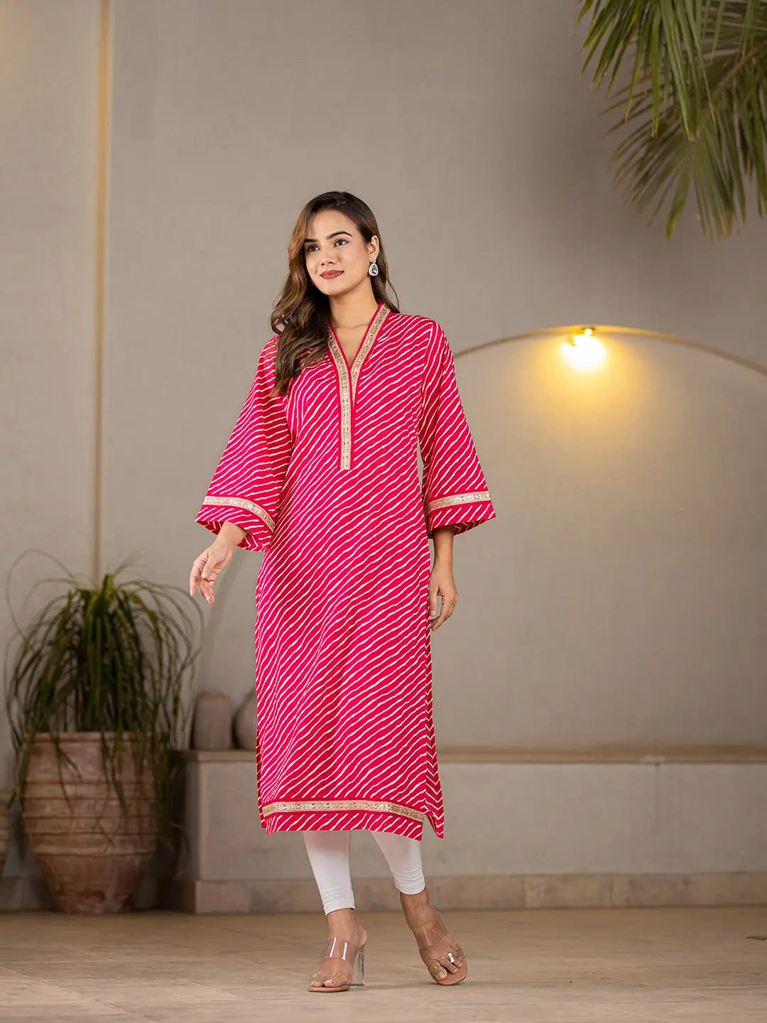 Cotton Hot Pink Leheriya Kurta