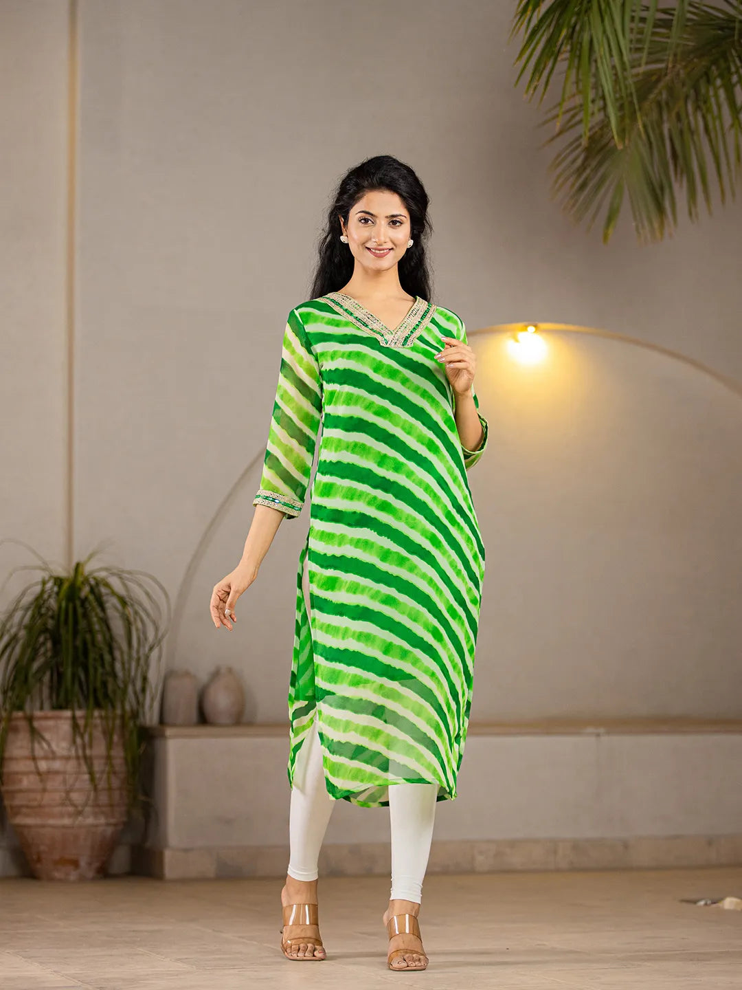 Green Georgette Lahiya Kurta