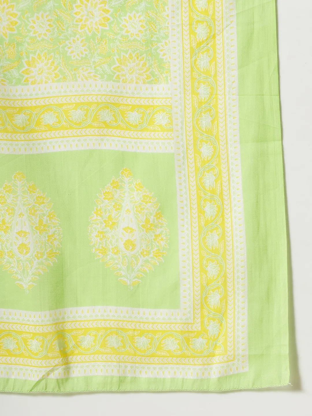 Green Pure Cotton Floral Printthreadwork Kurta Dupatta Pant Set