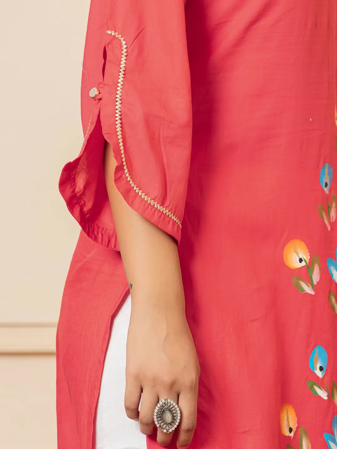 Hot Pink Hand Painted Straight Kurta