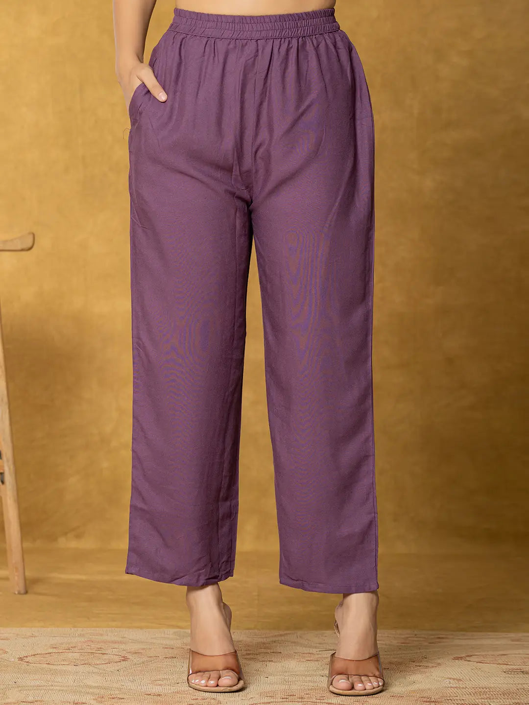 Lavender And White Linen Kurta Dupatta Pant Set