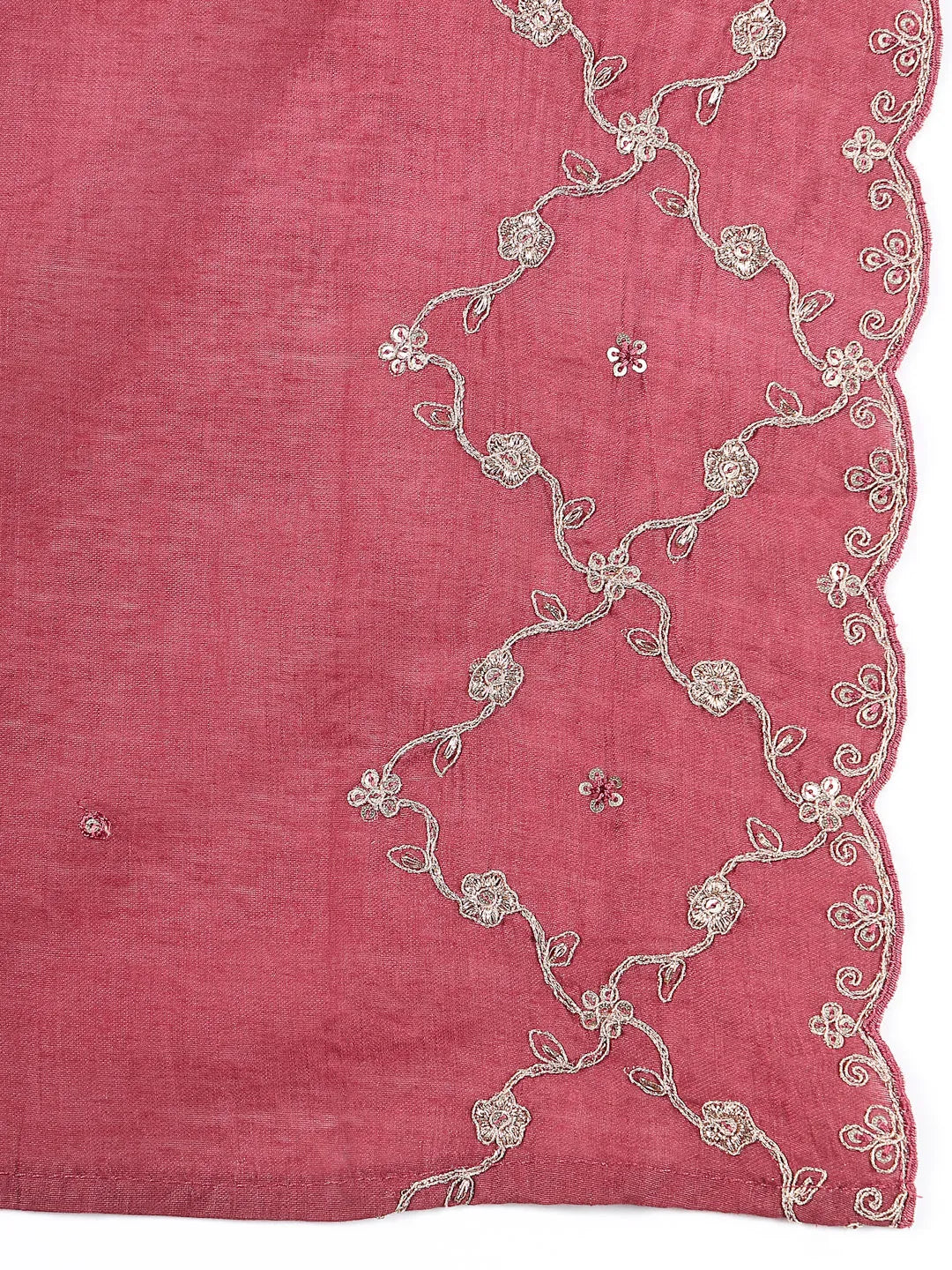 Maroon Zari Work A-Line Roman Silk Kurta Trouser Dupatta Set