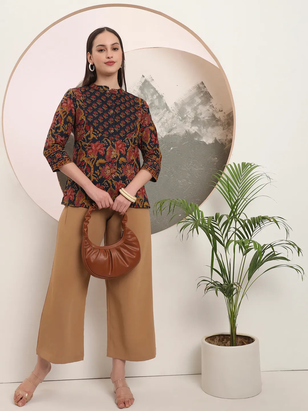 Navy Blue Pure Cotton Shirt Style Top