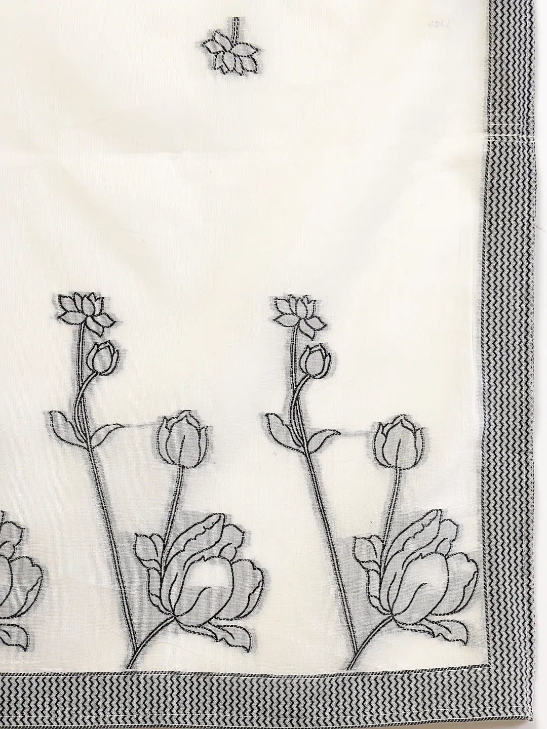 Off White Handloom Cotton Jacquard Sequins Work Kurta Dupatta Pant Set