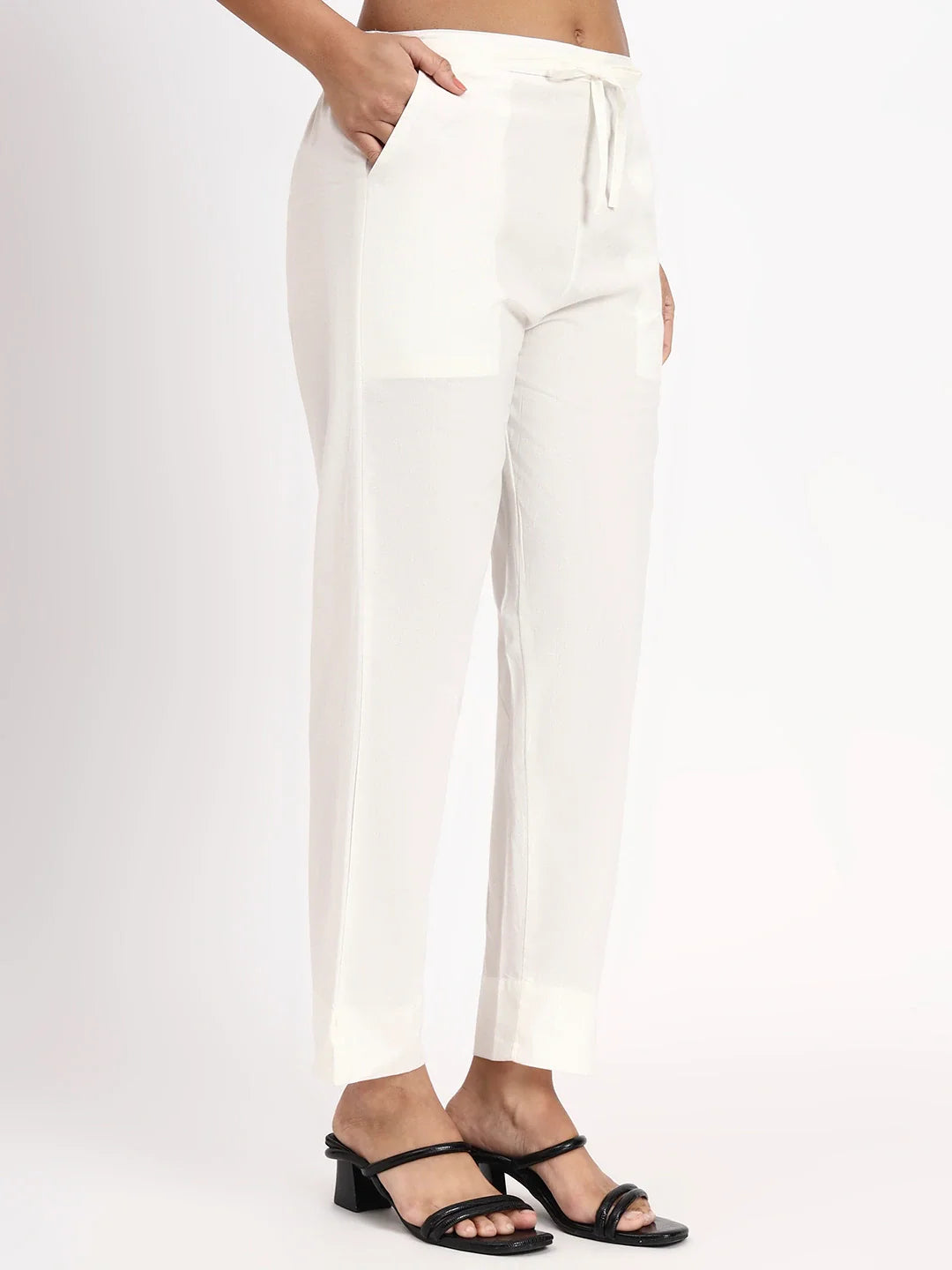 Mid-Rise Ankle-Length Regular Fit Poplin Pants