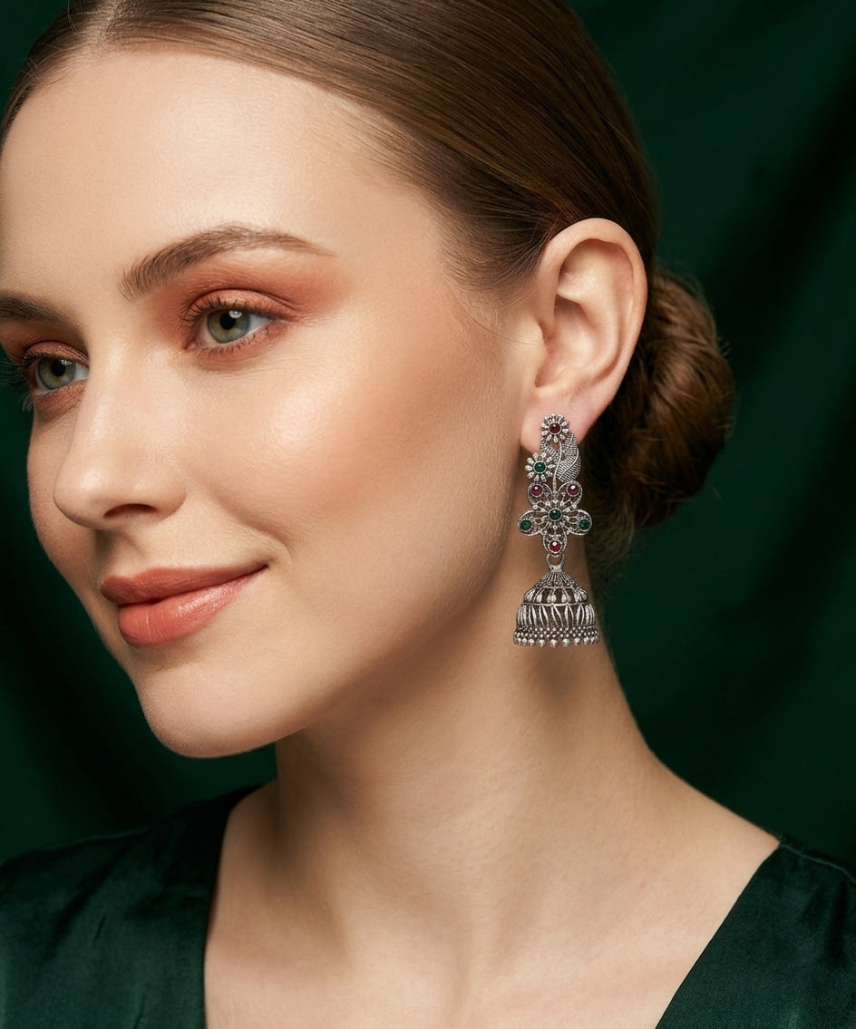 Silver Plated Oxidized Fancy Jhumki