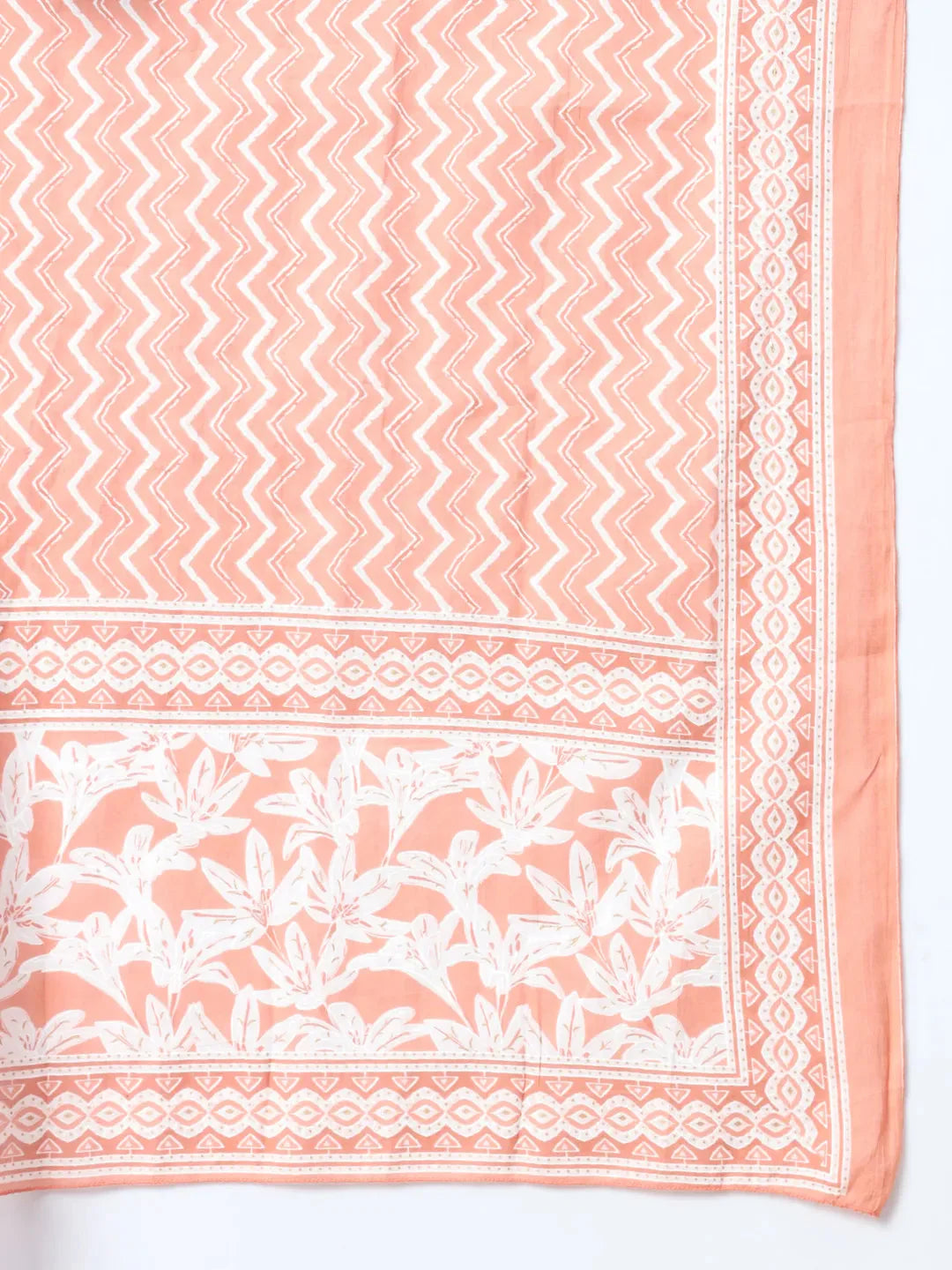 Orange Floral Sequins Work Straight Kurta Trouser And Dupatta Set