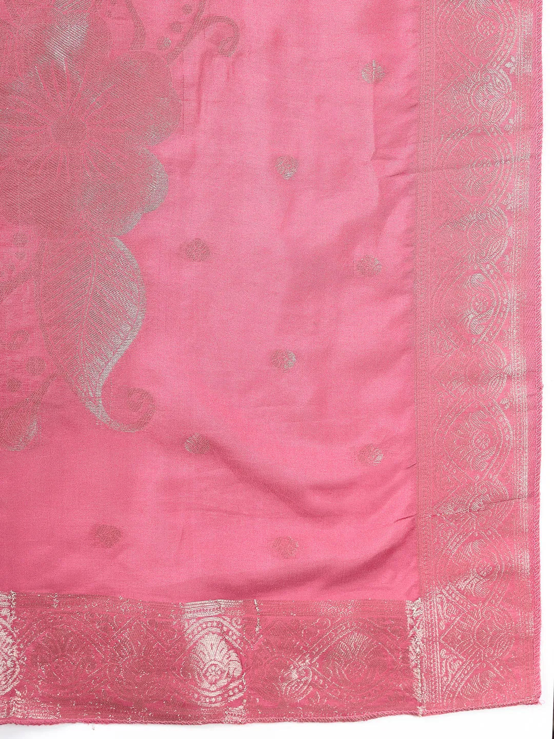 Pink Dori-Embroidery Straight Silk Blend Kurta Trouser Dupatta Set