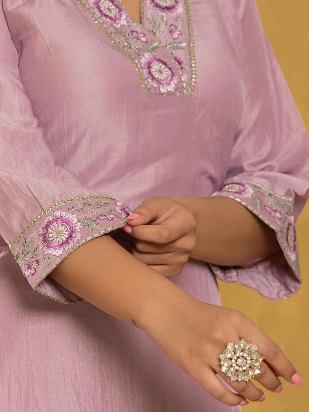 Purple Silk Blend Pakistani Style Kurta Dupatta Set