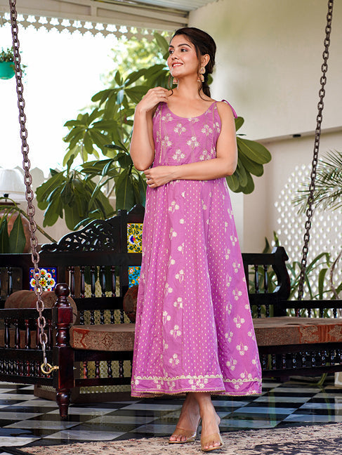 Purple Strappy Anarkali Dress Design