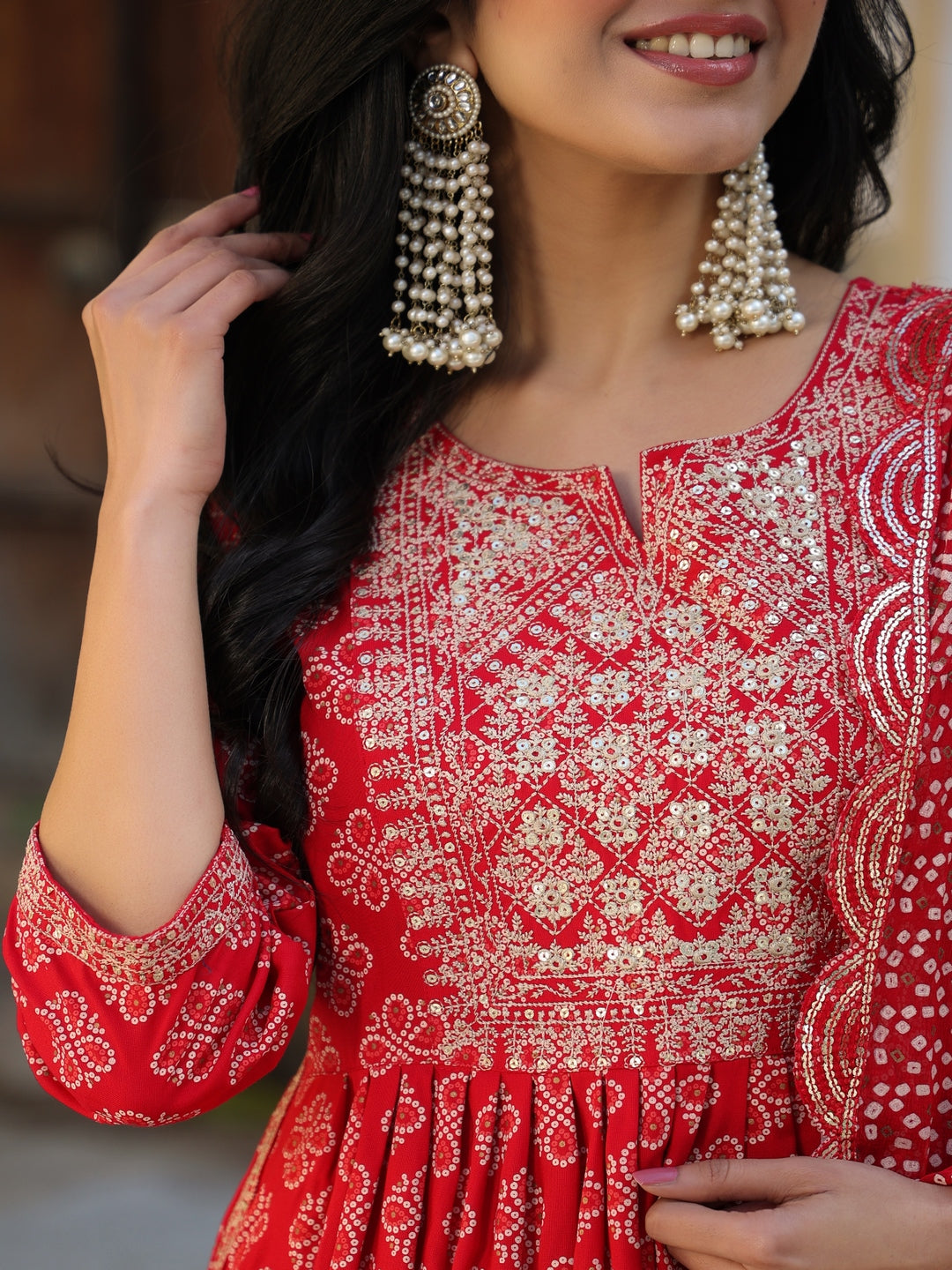 Red Rayon Kurta Set