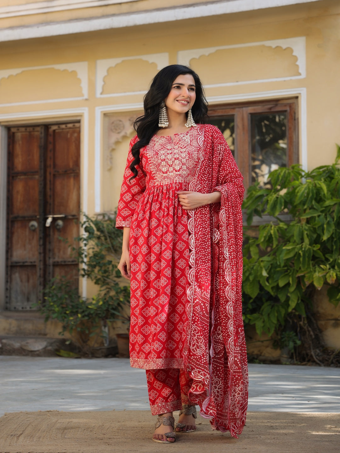 Red Rayon Kurta Set