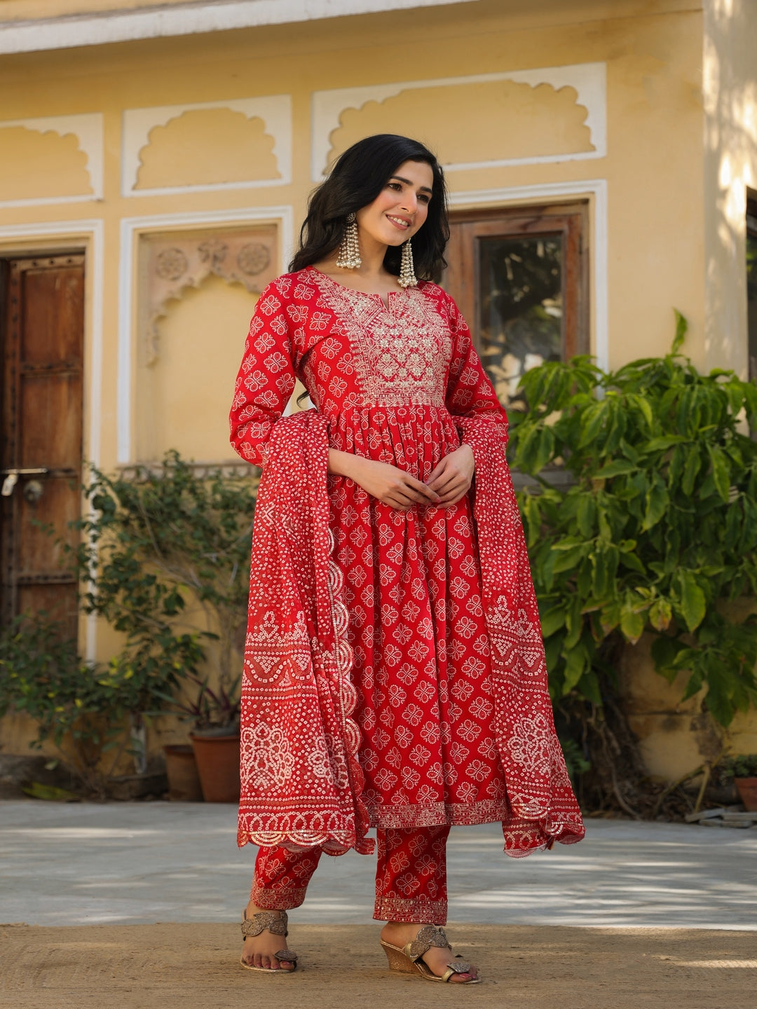 Red Rayon Kurta Set