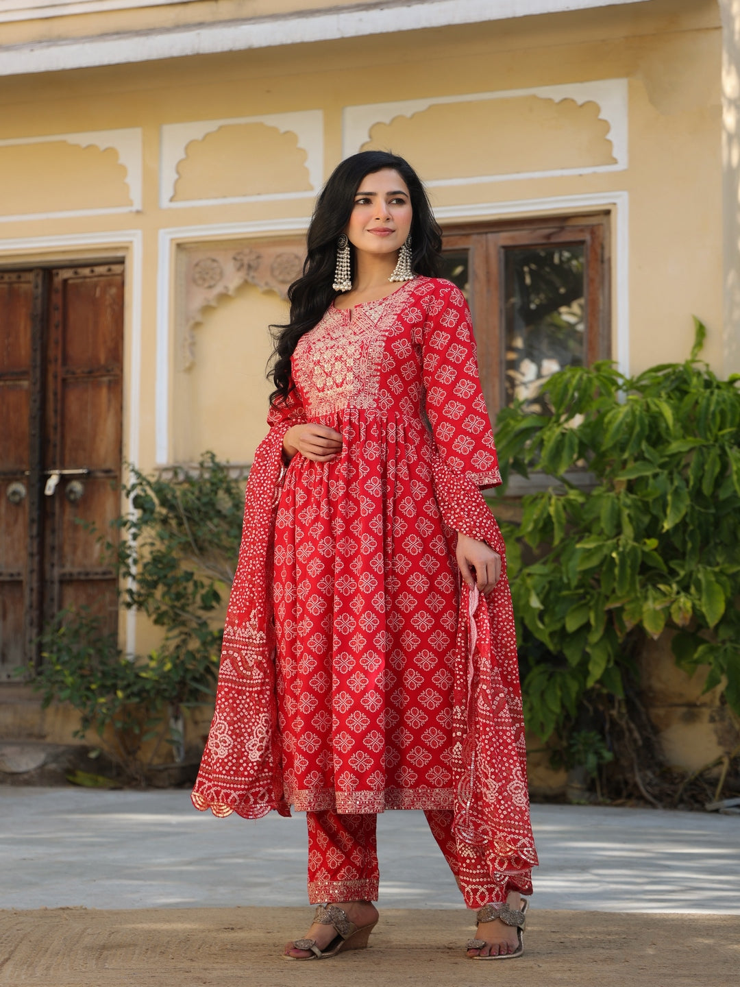 Red Rayon Kurta Set