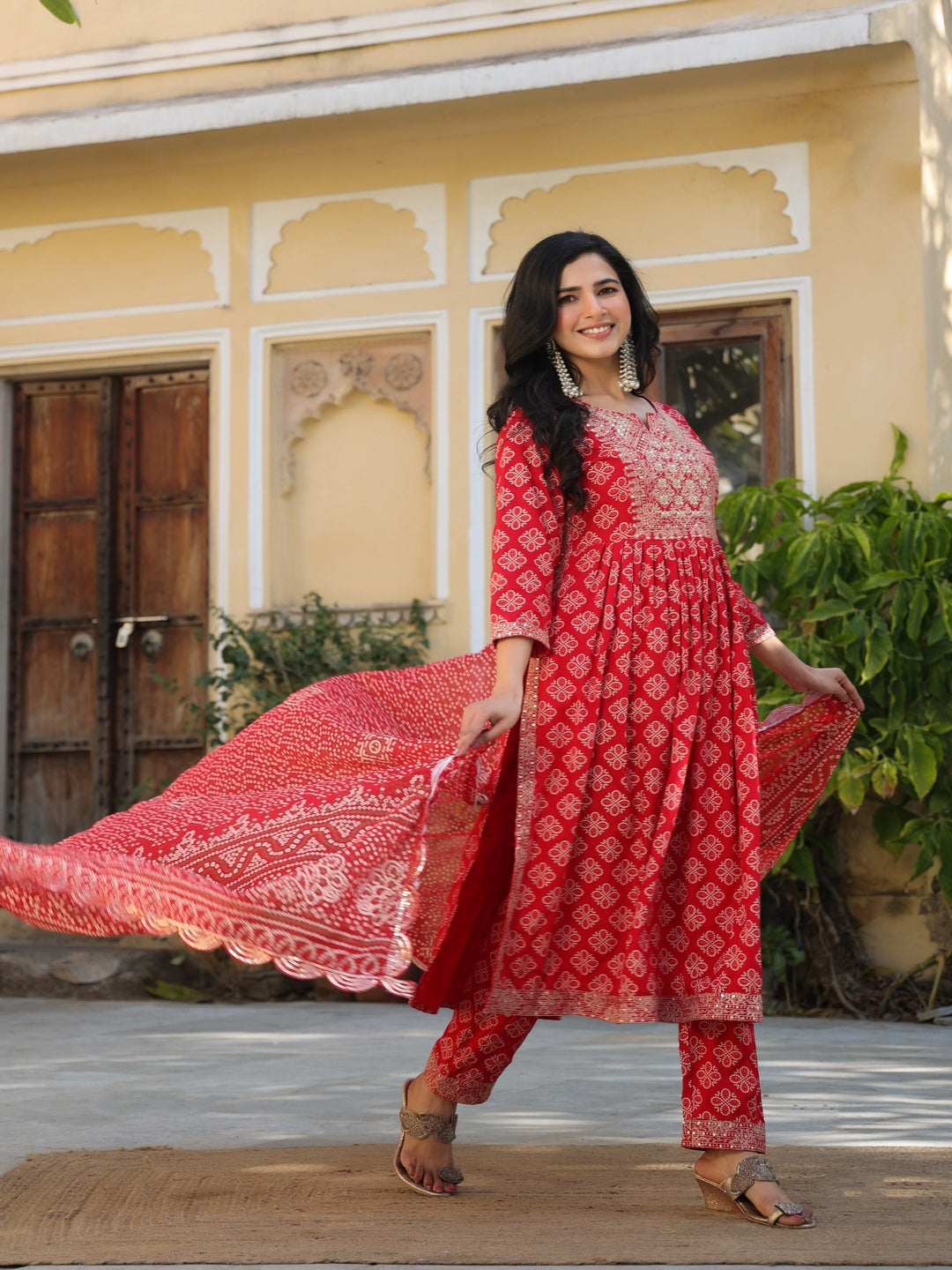 Red Rayon Kurta Set
