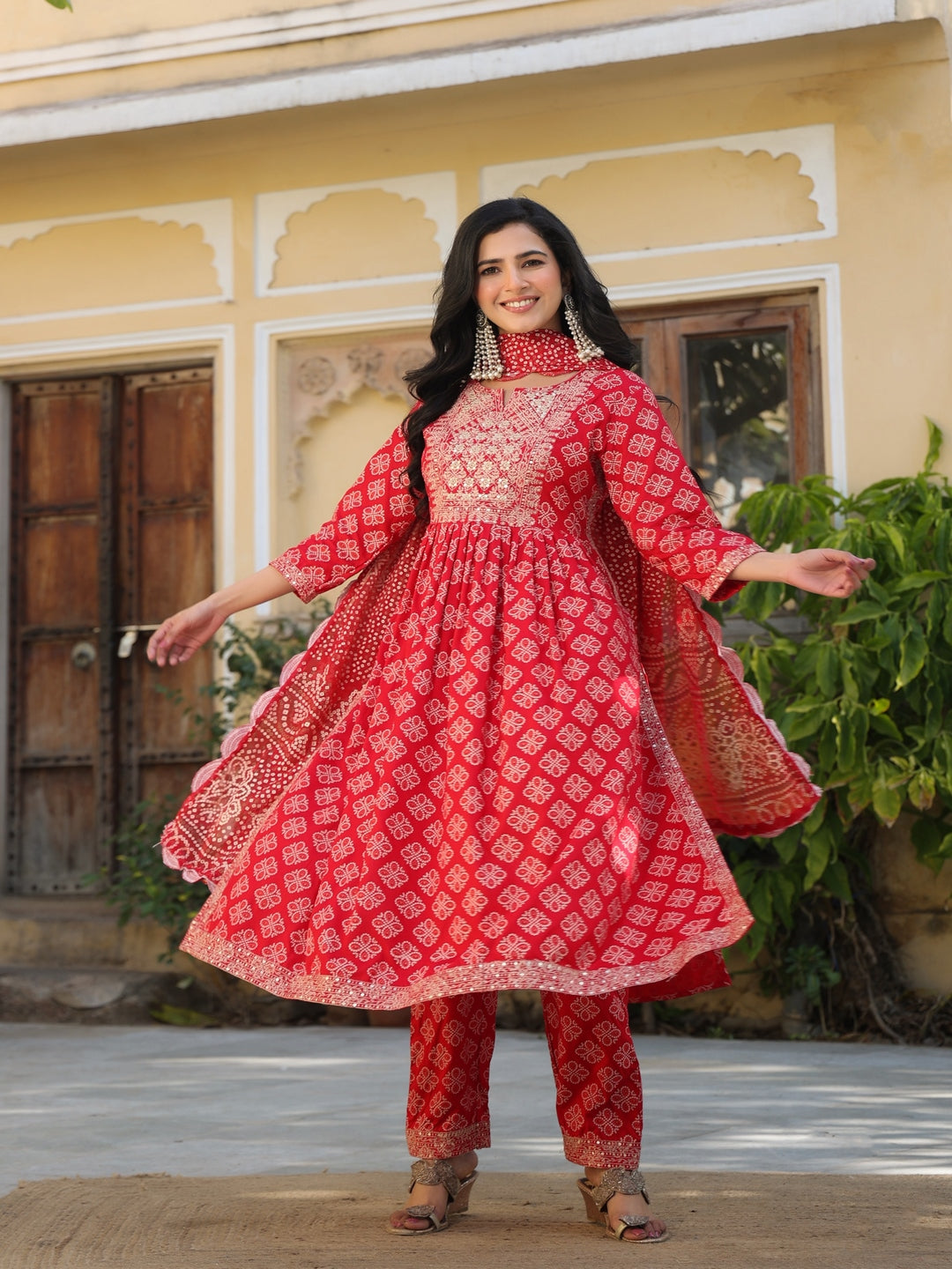 Red Rayon Kurta Set