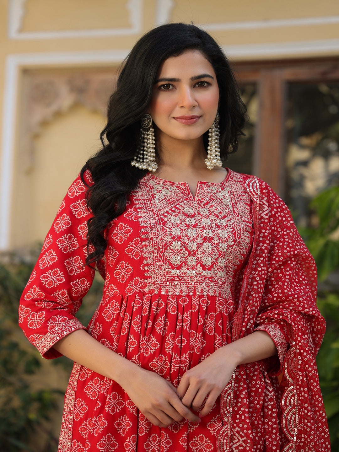 Red Rayon Kurta Set