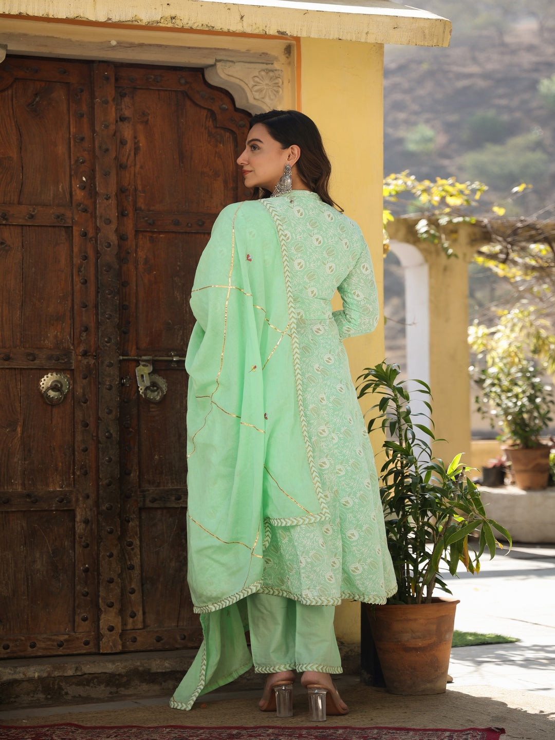 Printed Green Cotton Suit Set