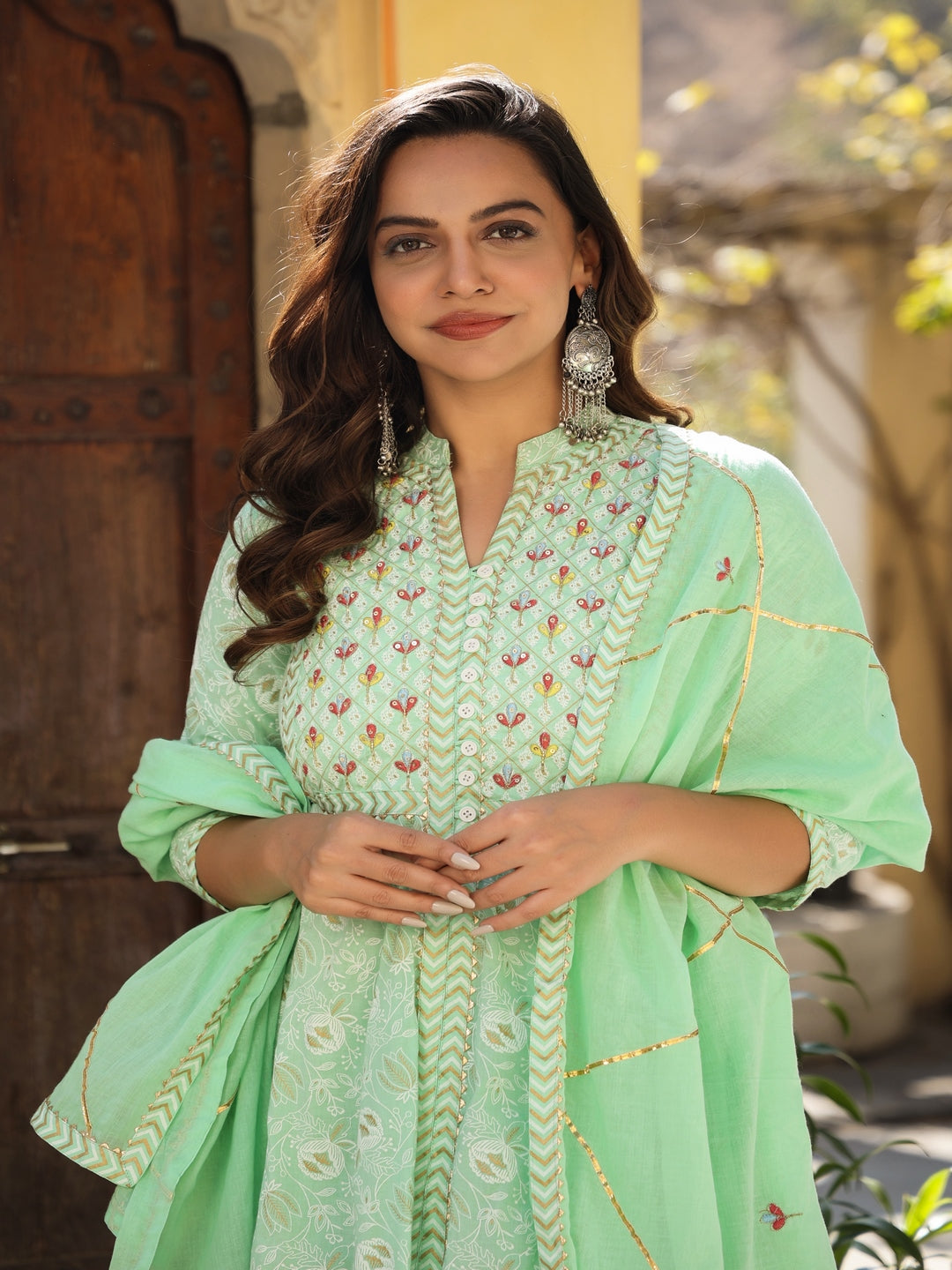 Printed Green Cotton Suit Set