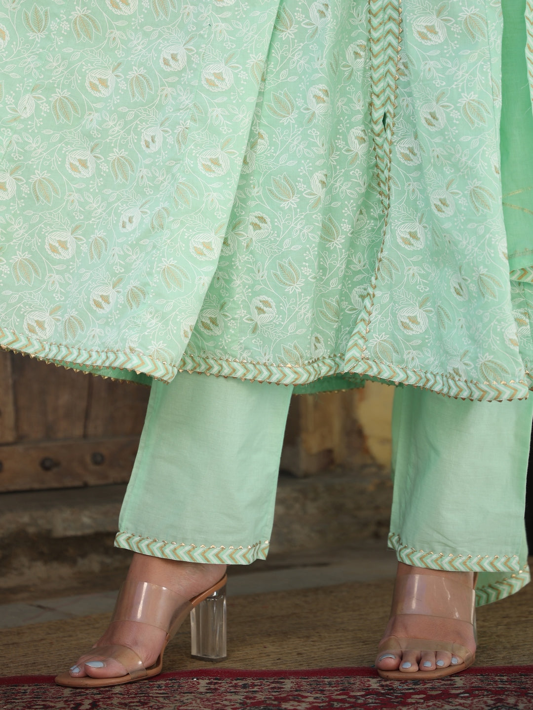 Printed Green Cotton Suit Set
