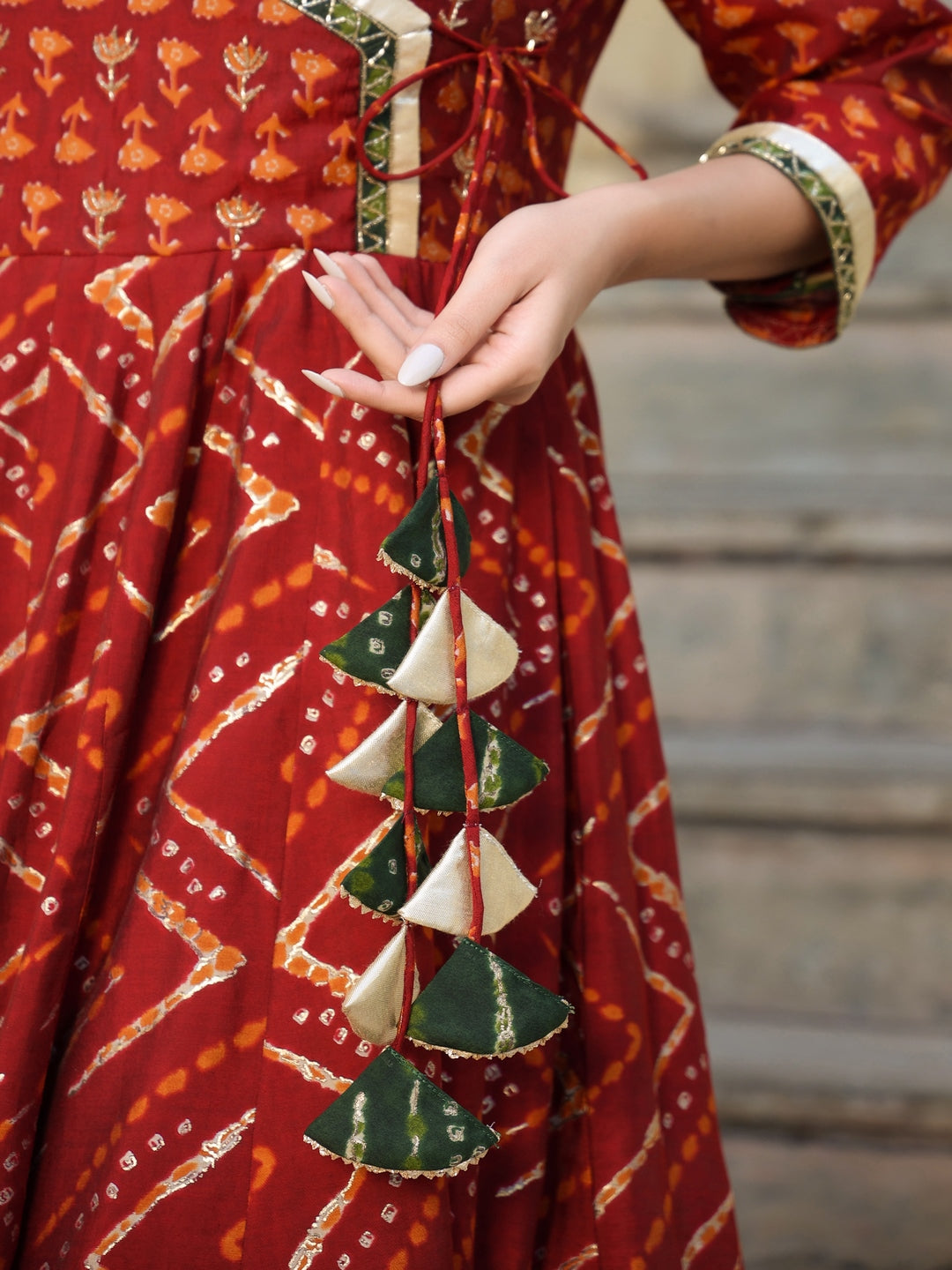 Angrakha Chanderi Maroon Anarkali Suit Set