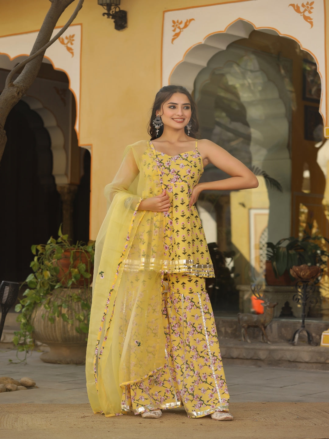 Yellow Printed Cotton Sharara Set