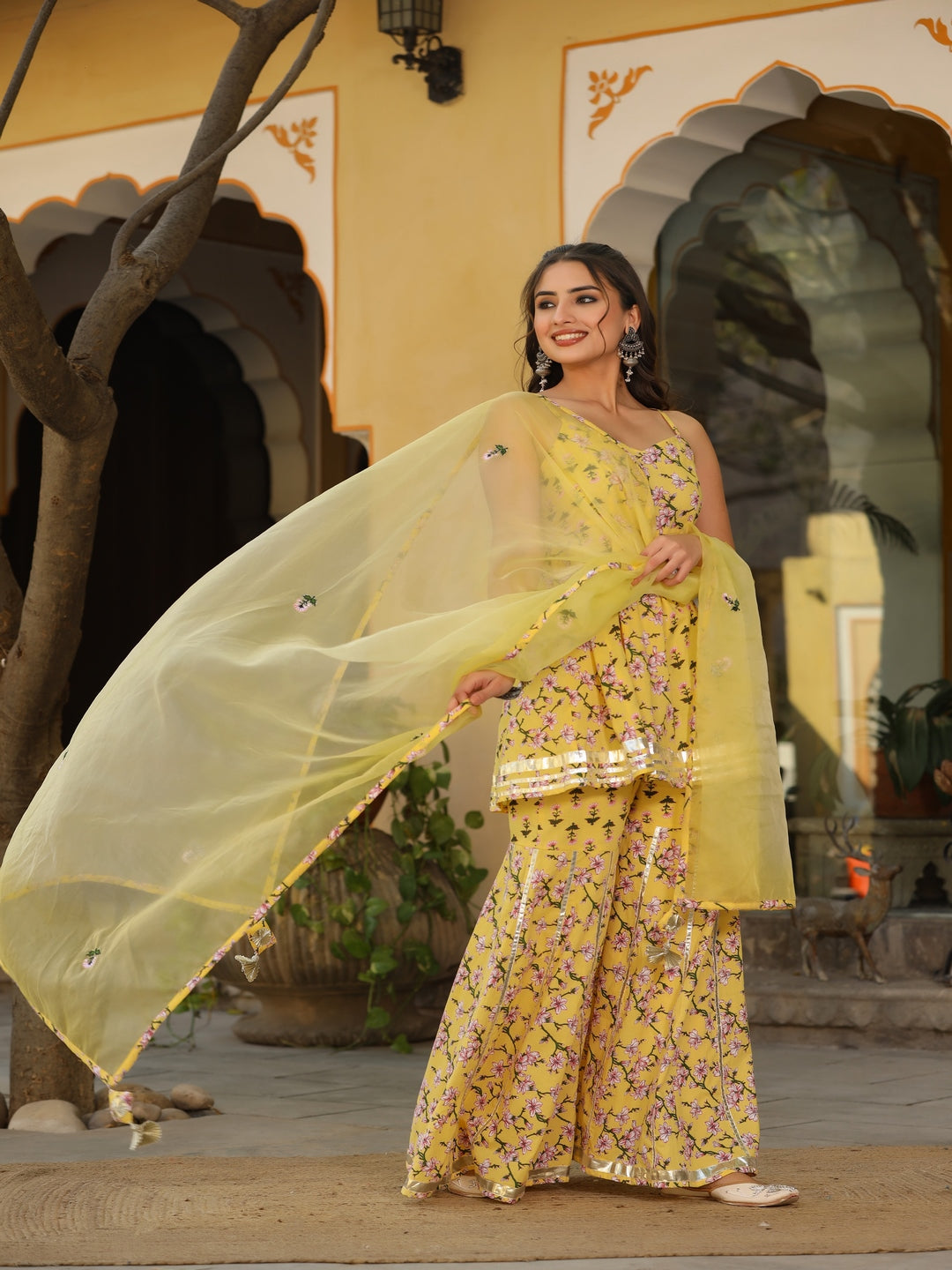 Yellow  Printed Cotton Sharara Set