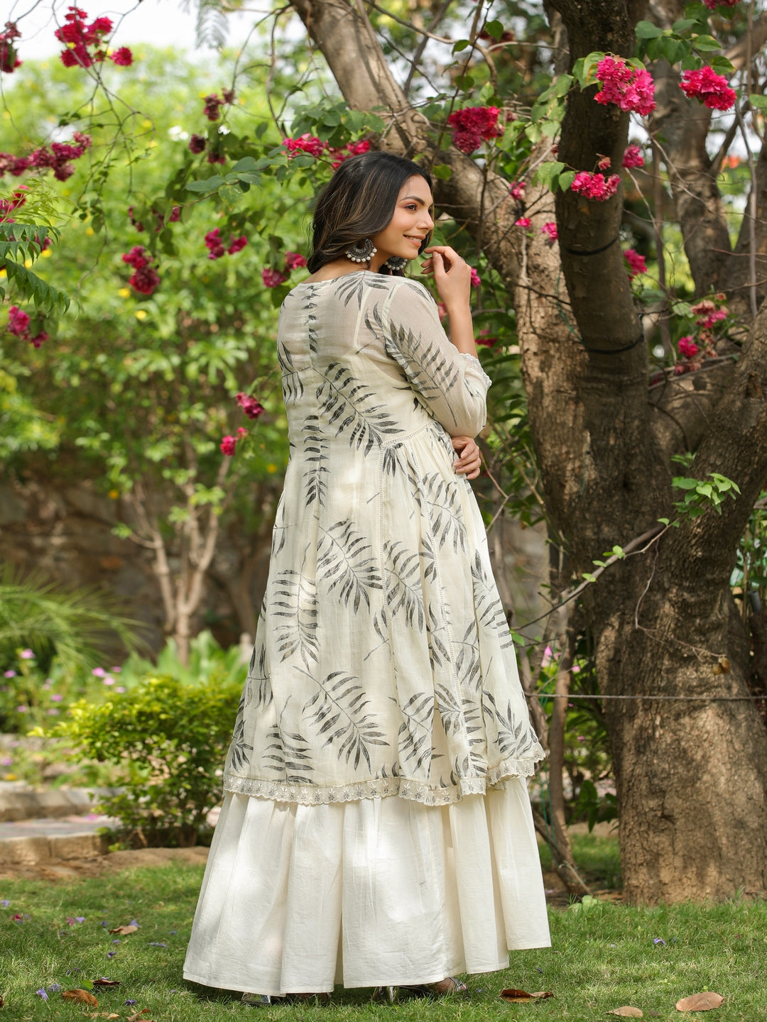 White Magnolia Printed Kurta Shrug Set