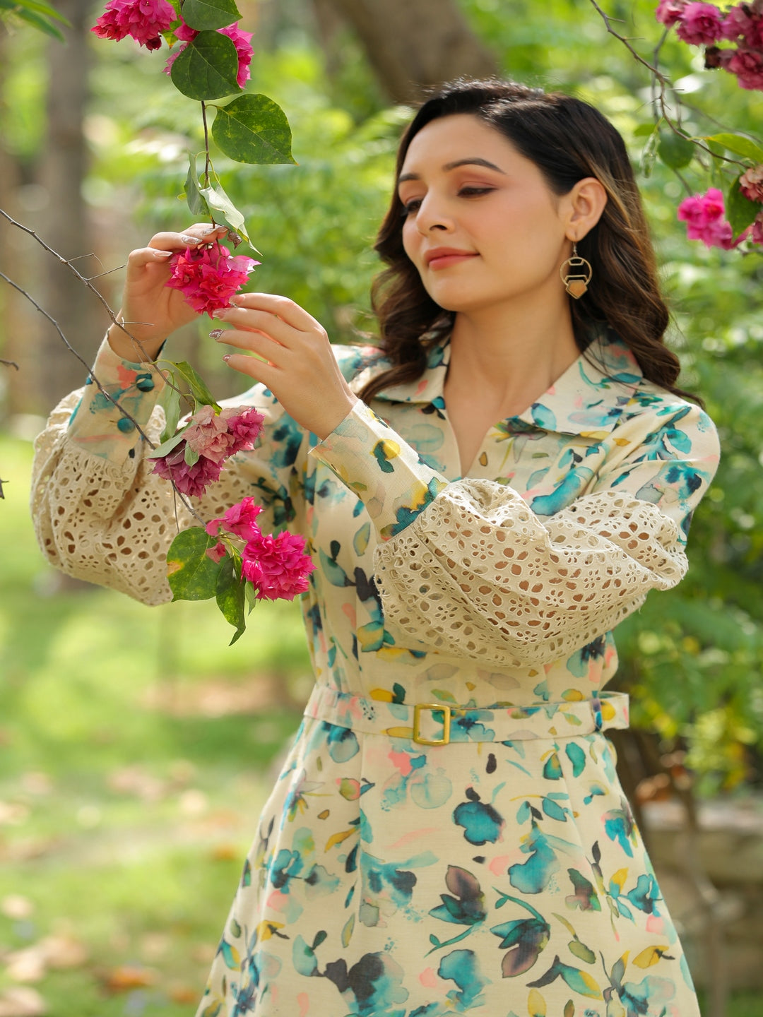 Beige Schiffli Printed Viscose Cord Set