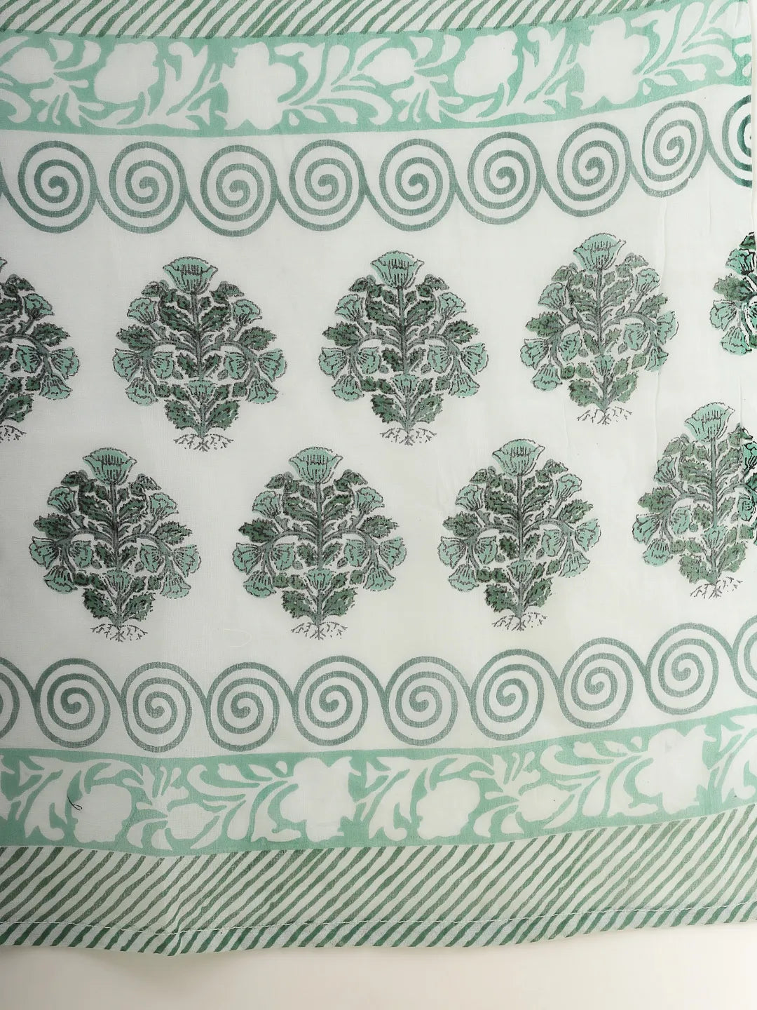 Sea Green And White Cotton Cut Dana Work Kurta Set With Pant & Dupatta