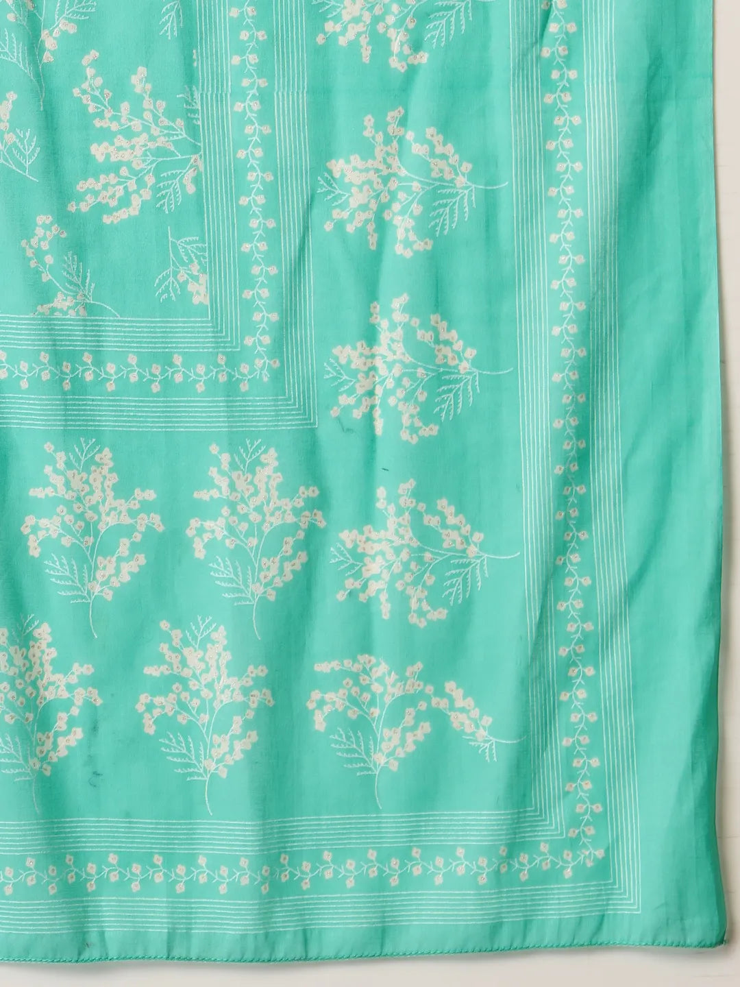 Sea Green Pure Cotton Anarkali Dupatta Pant Set