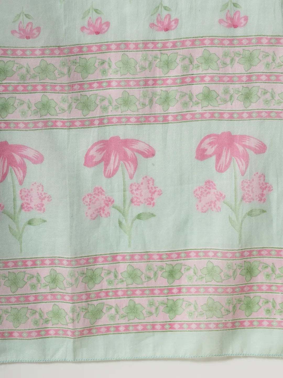 Sea Green Pure Cotton Floral Thread Work Kurta Dupatta Pant Set