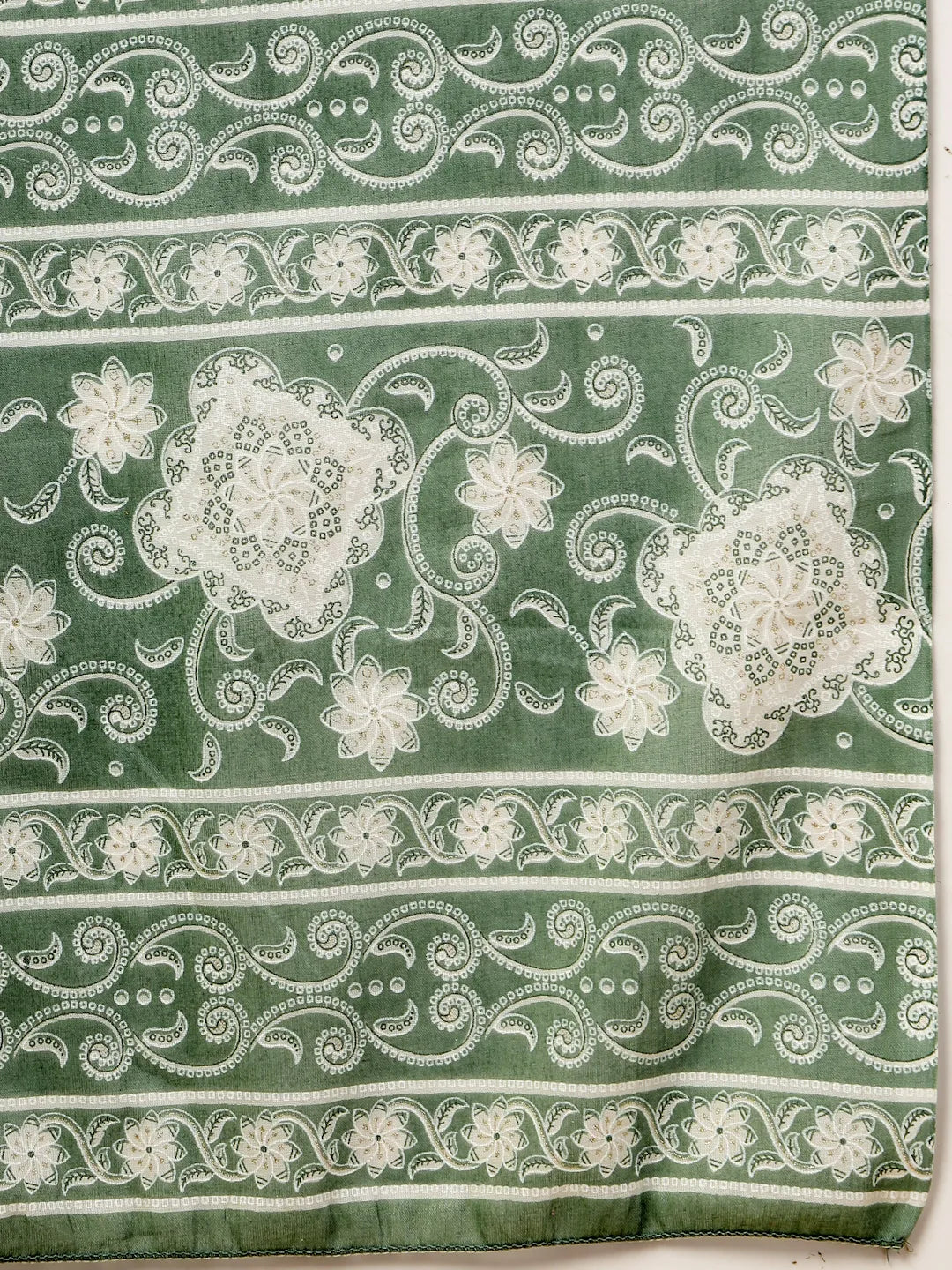 Sea Green Pure Cotton Floral Lace Work Kurta Dupatta Pant Set