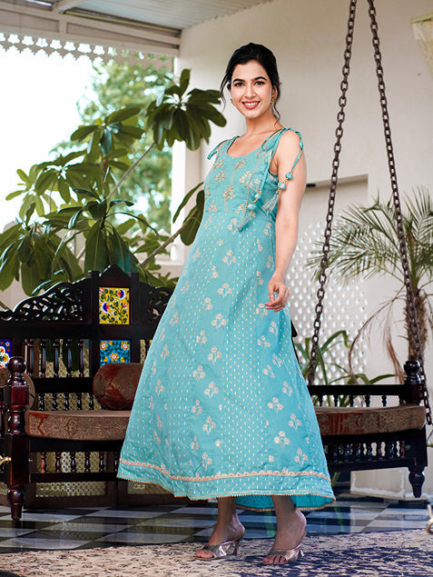 Sea Green Strappy Anarkali Dress