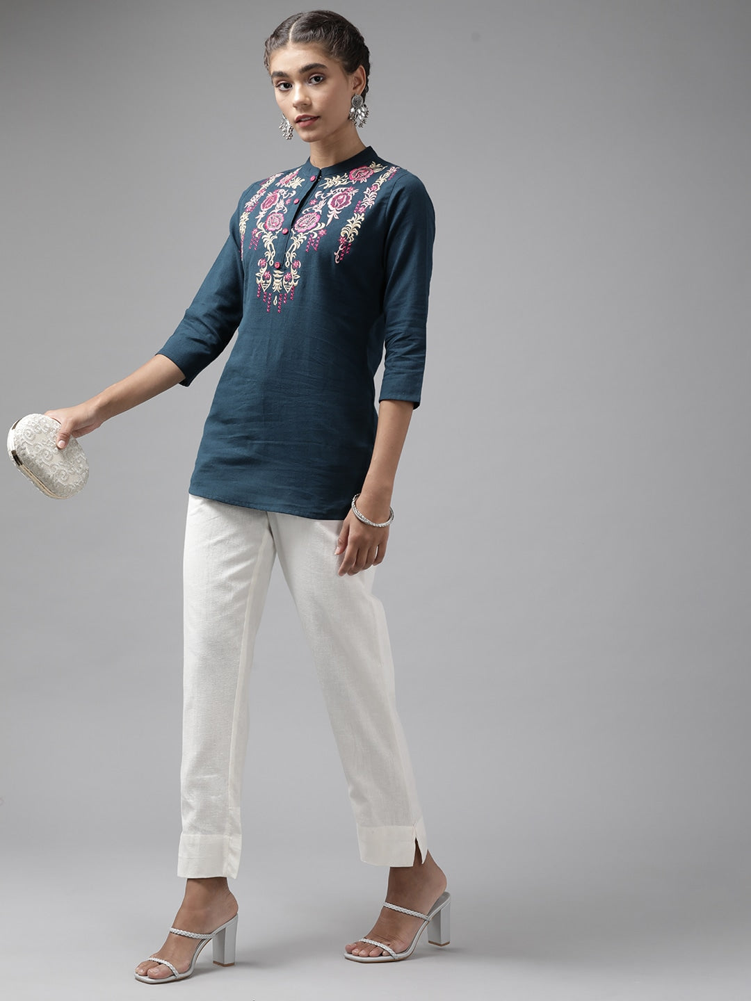 White Cotton Fit Trousers