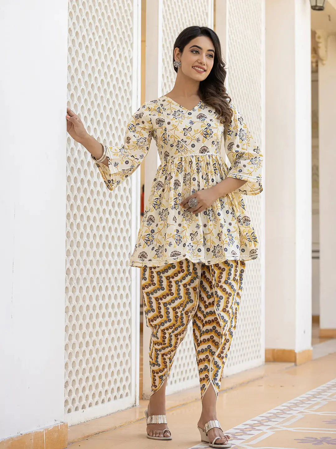 Yellow Gotta Patti Kurti with Dhoti Pants Set