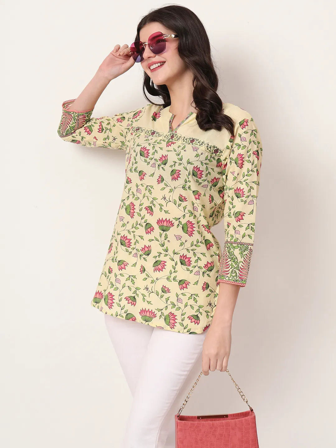 Yellow Pure Cotton Peplum Top