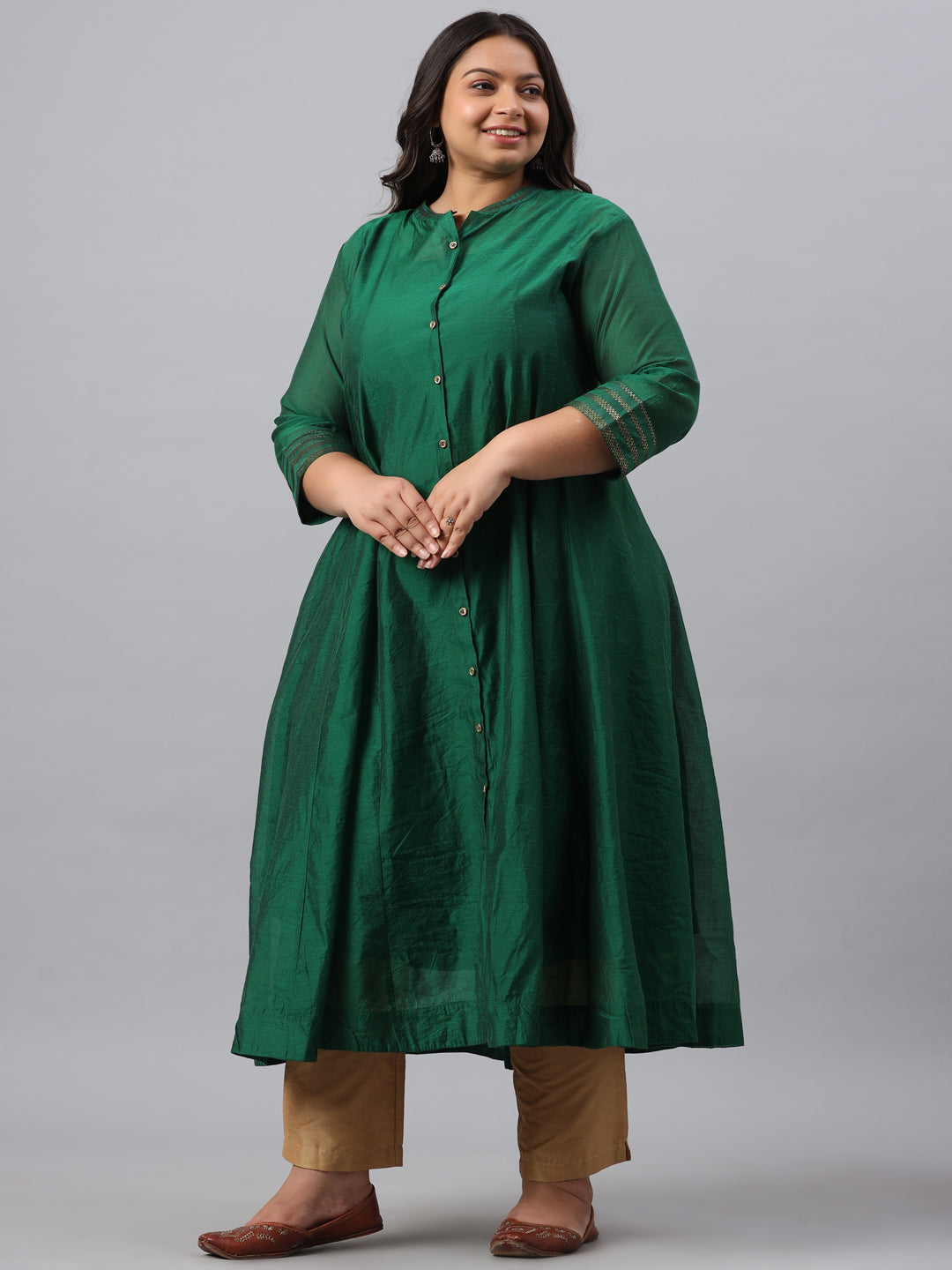 Jade green Chanderi Silk Solid Anarkali Kurta with Inner