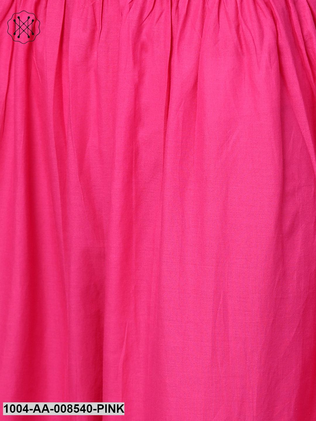 Floral Printed 3/4Th Sleeve Short Cotton Top With Solid Pink Palazzo